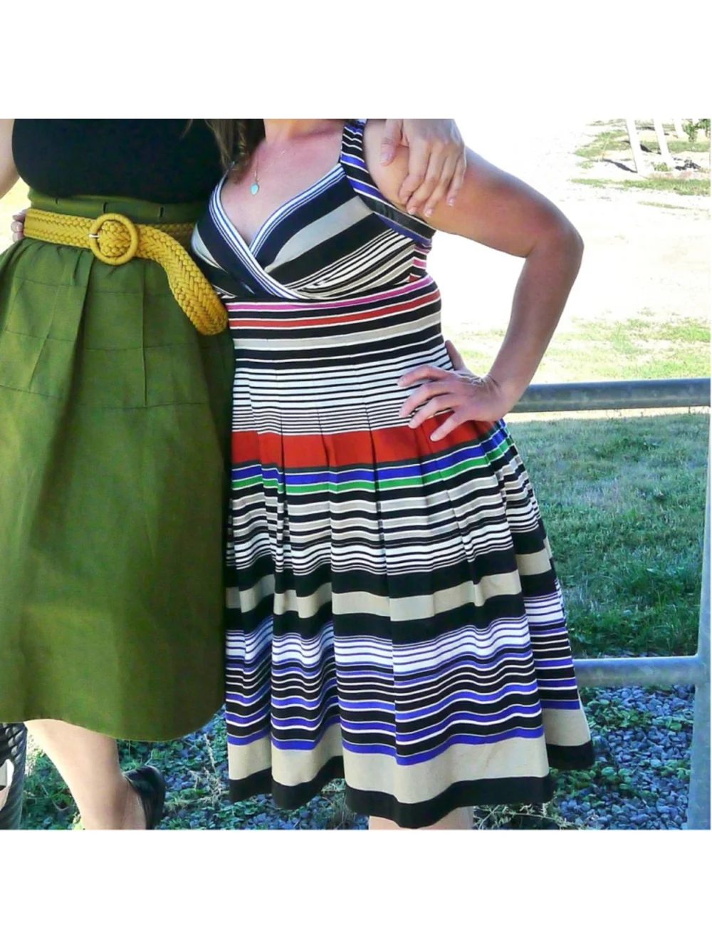 Calvin Klein Multicolor Striped Fit & Flare Pleated Sundress Cotton Stretch Midi - Picture 6 of 16